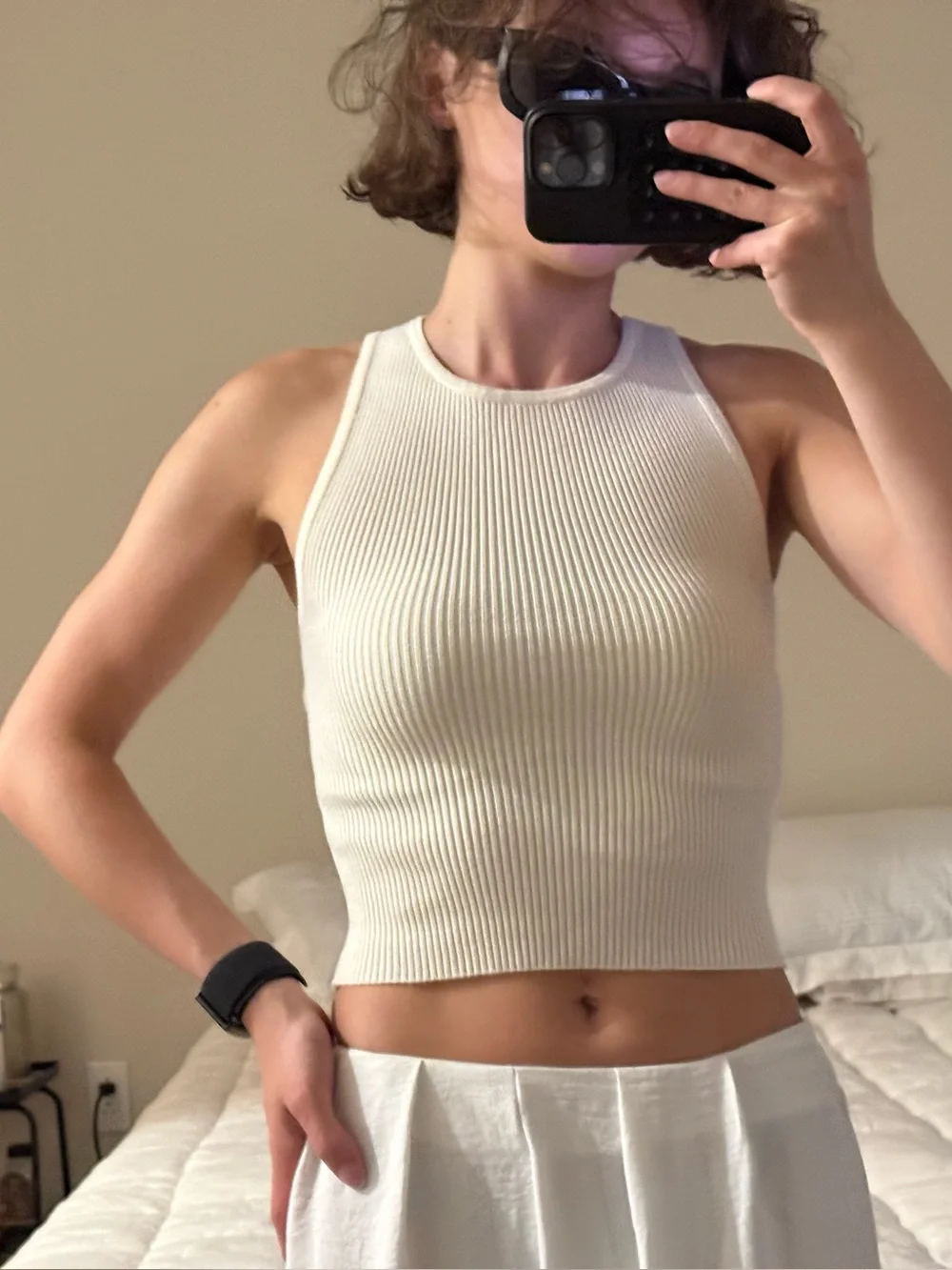 Mango Cream Ribbed Halter Crop Tank - Picture 1 of 5